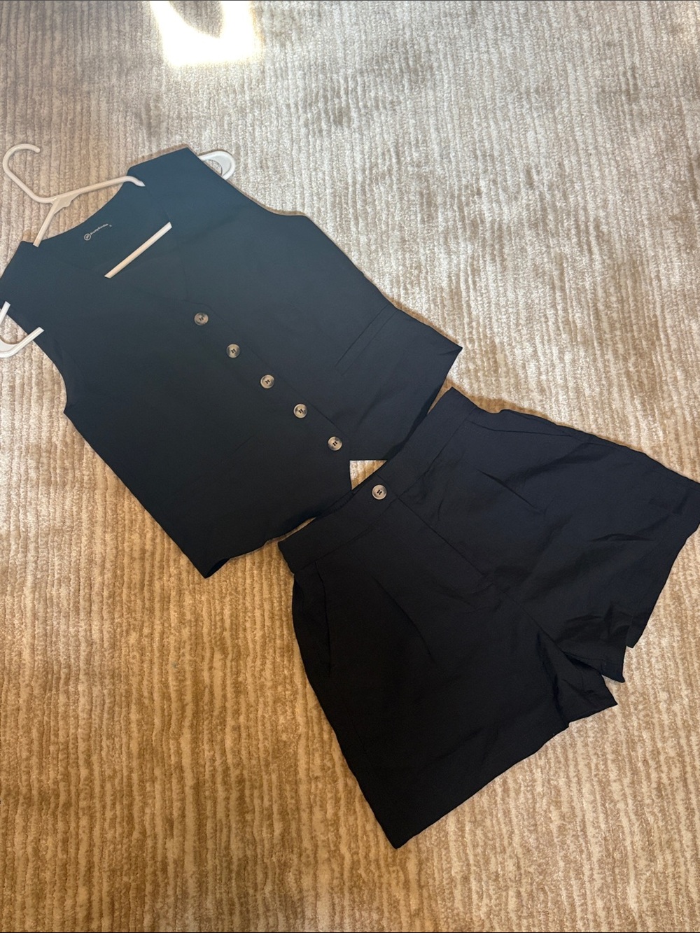 Pretty Garden Black Button-Front Vest & High-Waist Shorts Set